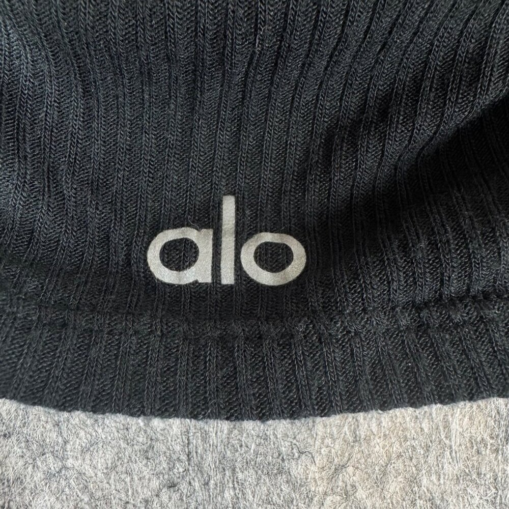 Alo Gather Long Sleeve Top Black Ribbed Sz S XS? Ruched Cropped - Picture 5 of 6